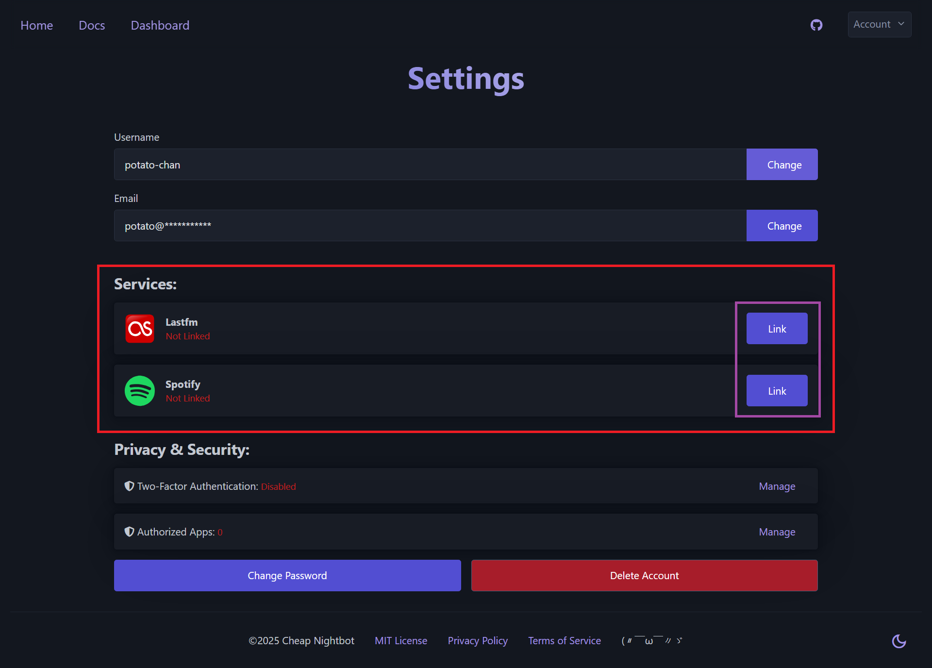 Settings Screenshot